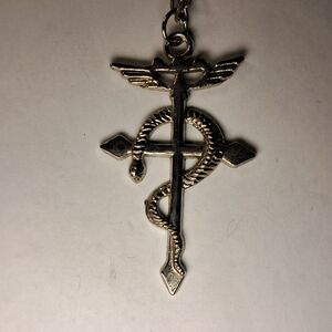 Timeless Flamel Symbol Cross Pendant (Silvertone)